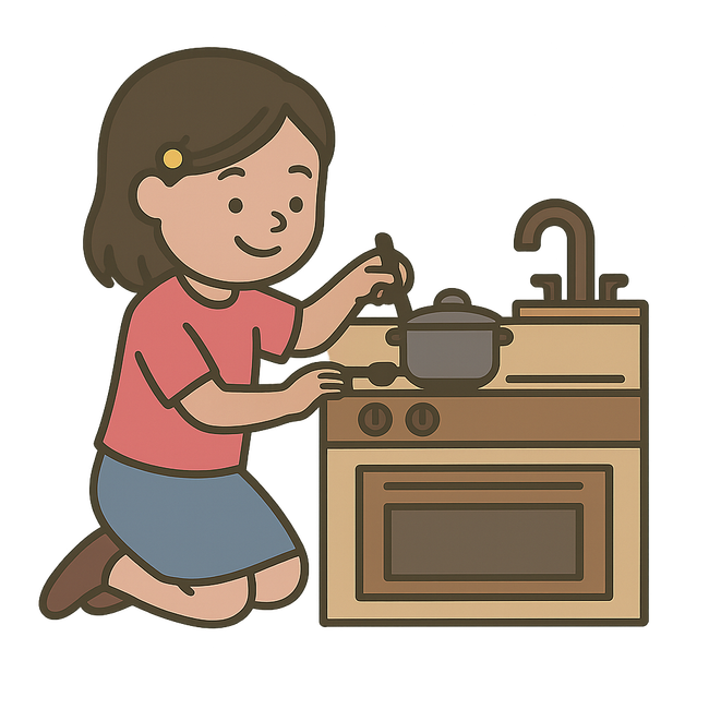Memberships A child kneeling, stirring a pot on a stove in a kitchen setting.