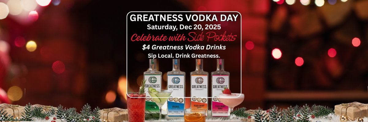 Greatness Vodka Day promotion: bottles and cocktails.