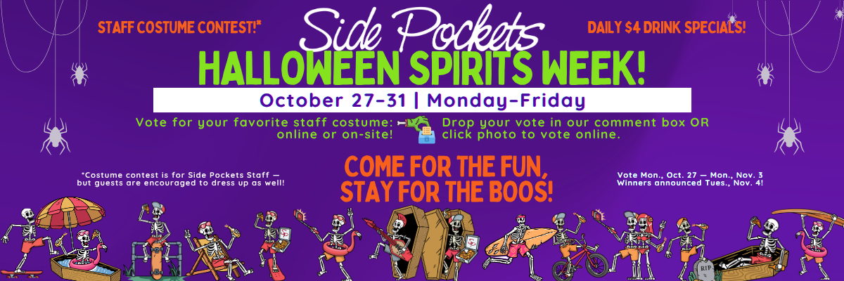 Halloween Spirits Week poster with spooky skeletons