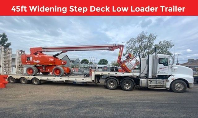 A 45 ft widening step deck low loader trailer