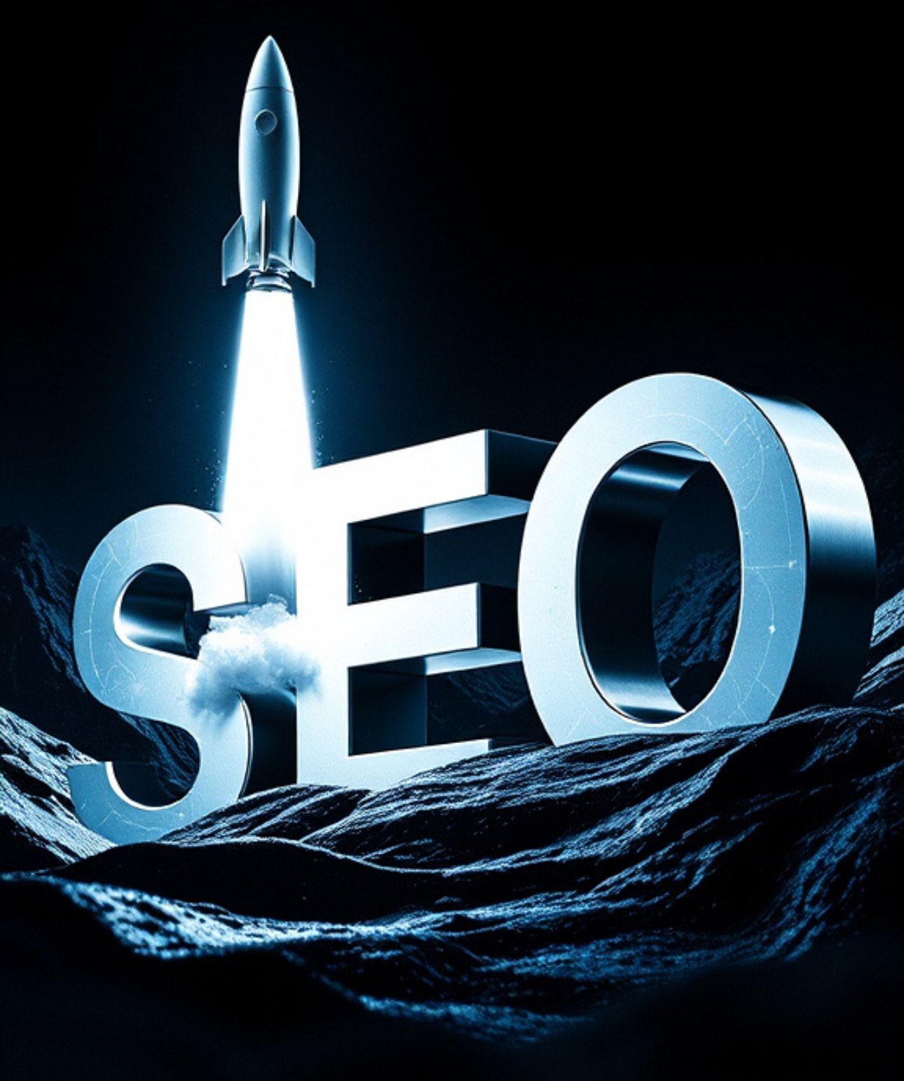 A rocket is flying over the word seo