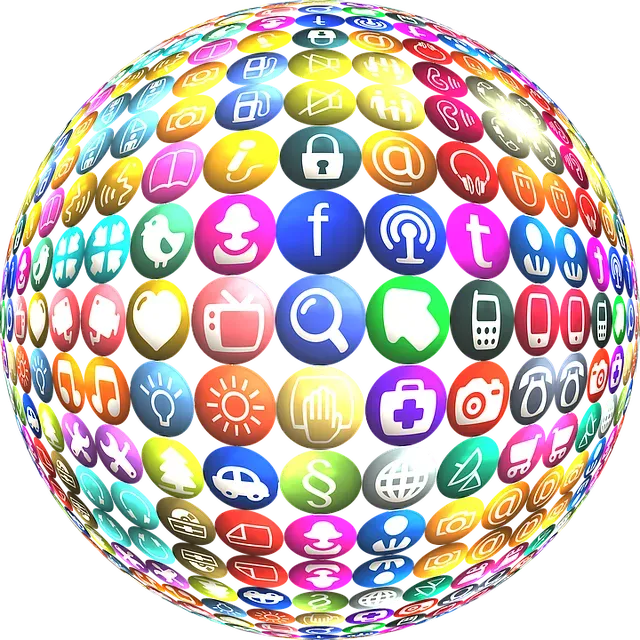 Sphere composed of colorful social media icons, representing global connectivity.