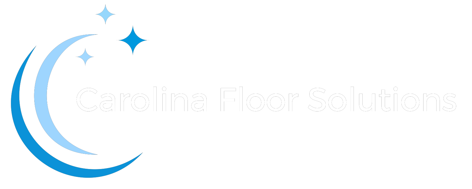 The logo for carolina floor solutions is blue and white with a crescent moon and stars.