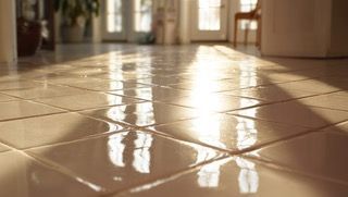 A close up of a white marble tile floor in a herringbone pattern.