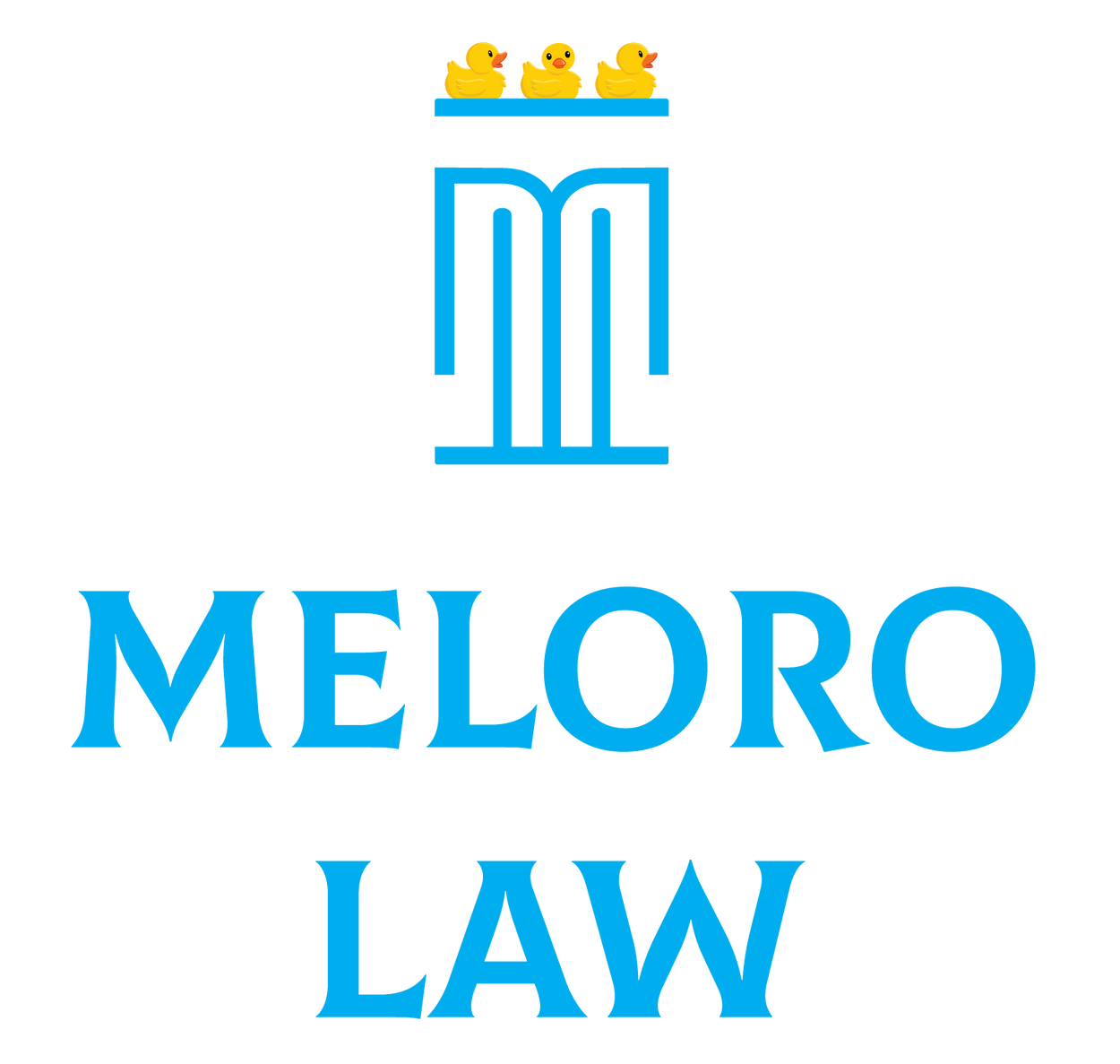 The logo for meloro law has three rubber ducks on it