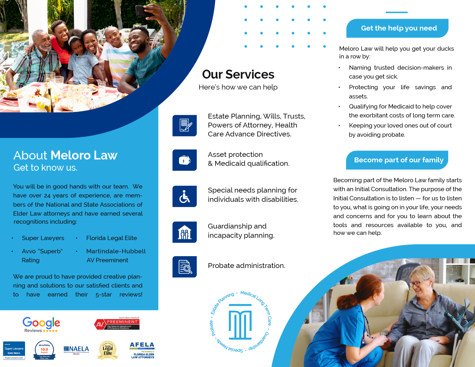 A brochure for a company called meloro law