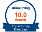 A badge that says avvo rating 10.0 superb top attorney elder law