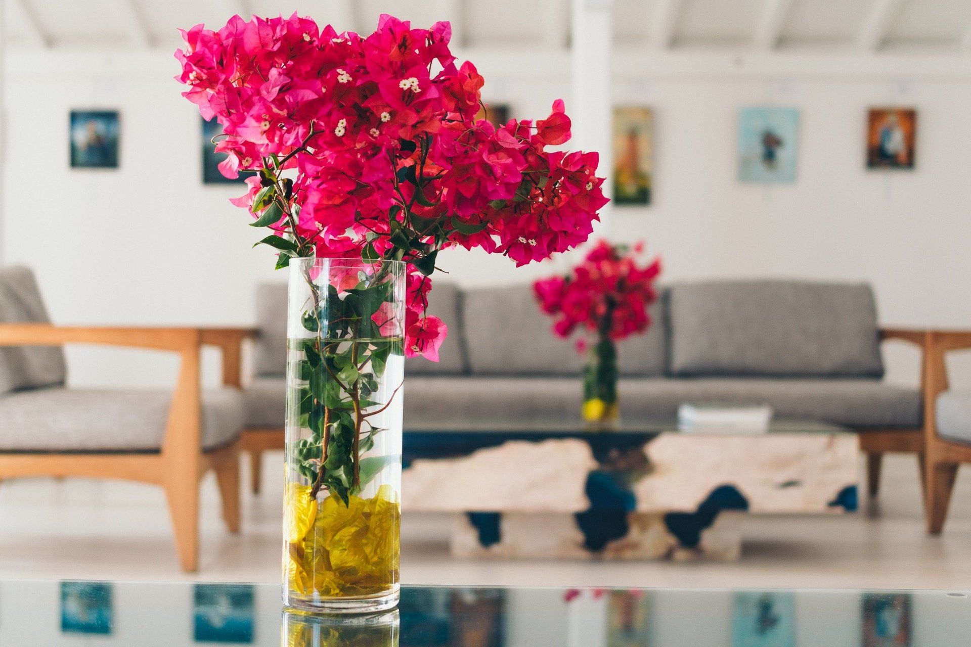 A vase with pink flowers