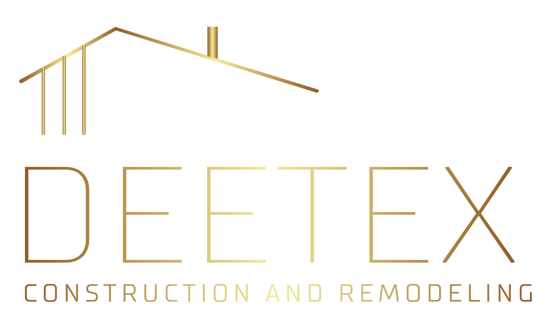 Gold-colored logo for Deetex Construction and Remodeling featuring a stylized house outline and company name.