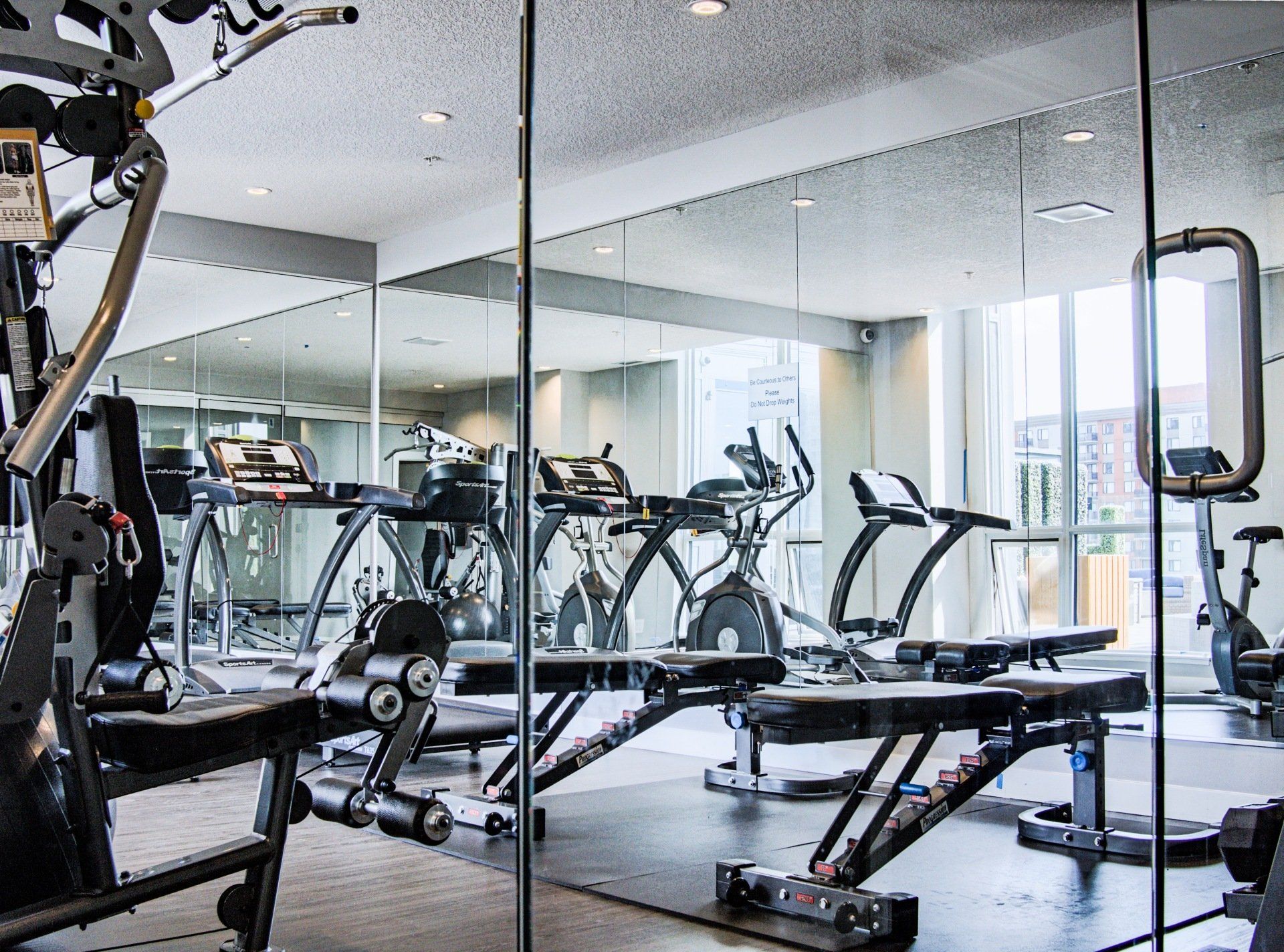 Fitness centre with Treadmills benches and elliptical trainers