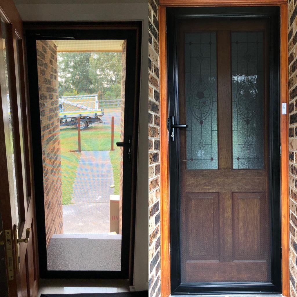 A Brick Building With A Wooden Door And A Screen Door — Central Coast Flyscreen Service In Woy Woy, NSW