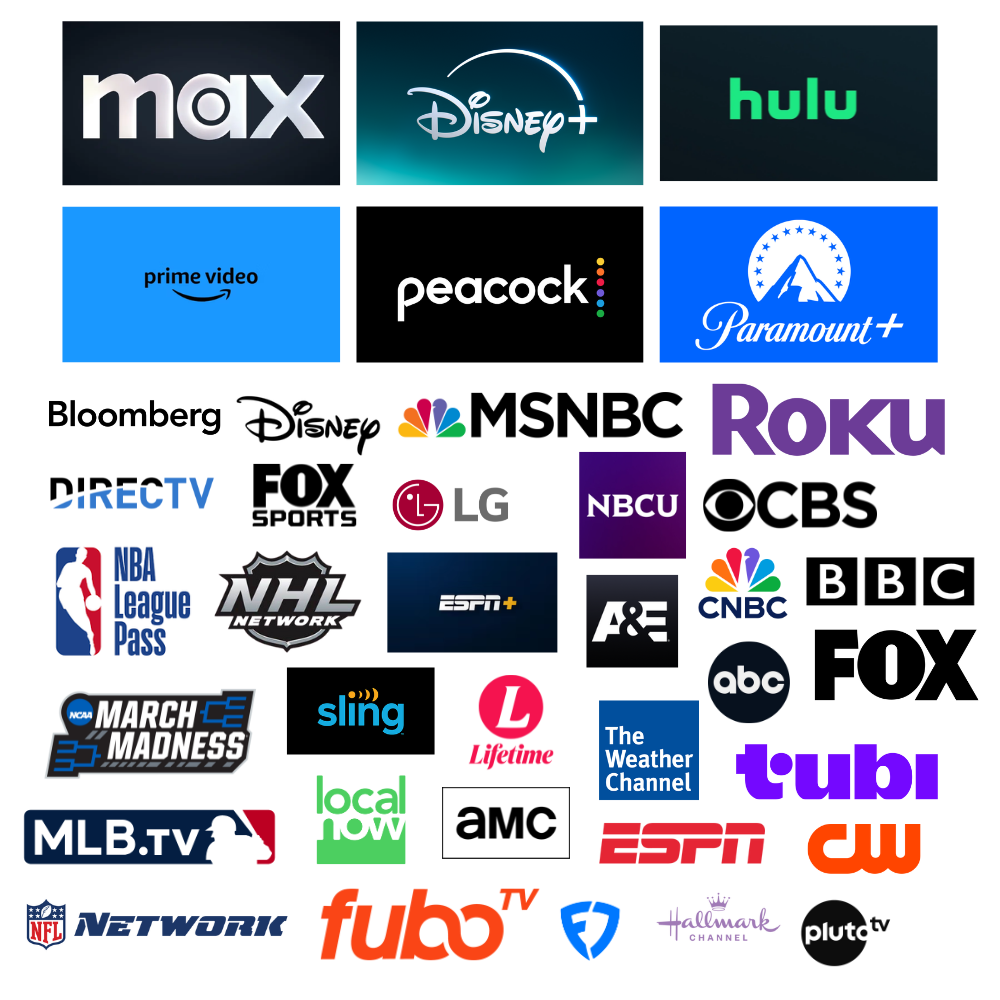 A collage of logos for a variety of streaming services