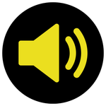 A yellow speaker icon in a black circle on a white background.