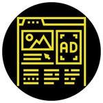A yellow icon of a website with a picture of a mountain on it.