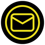 A yellow envelope in a black circle on a white background.