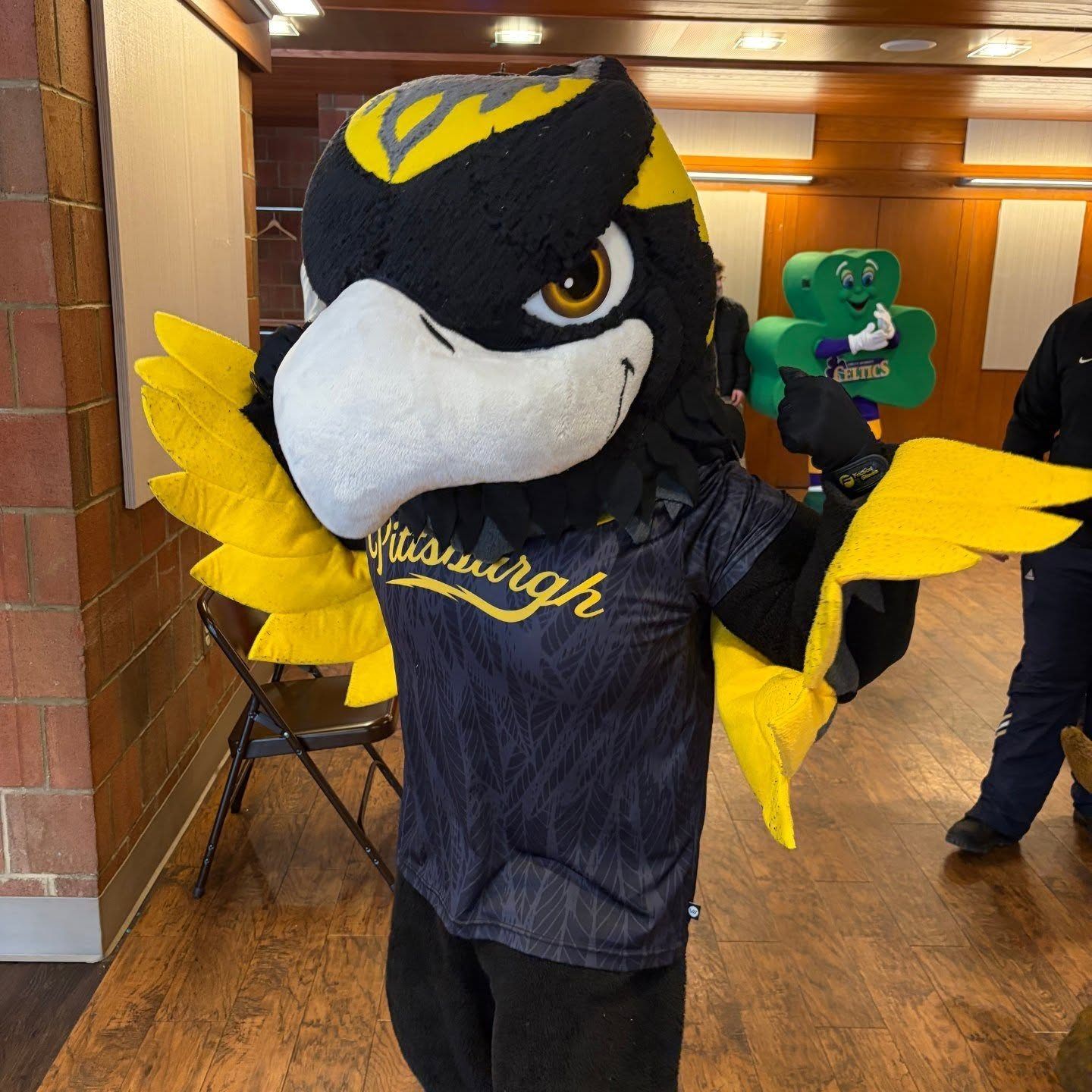 T-Bolt, the Pittsburgh Thunderbirds mascot, in the Clubhouse