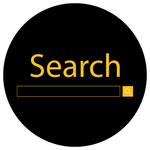 A black circle with the word search on it.
