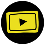 A yellow play button in a black circle on a white background.