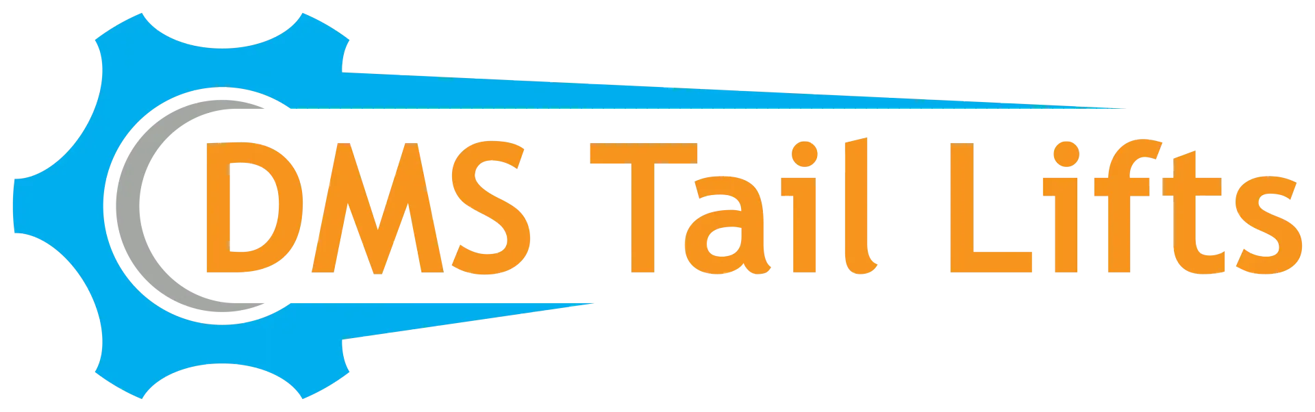 A company logo featuring orange text "DMS Tail Lifts" inside a horizontal blue graphic shaped like a gear and arrow.