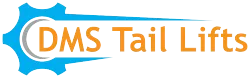 A company logo featuring orange text "DMS Tail Lifts" inside a horizontal blue graphic shaped like a gear and arrow.