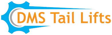 A company logo featuring orange text "DMS Tail Lifts" inside a horizontal blue graphic shaped like a gear and arrow.