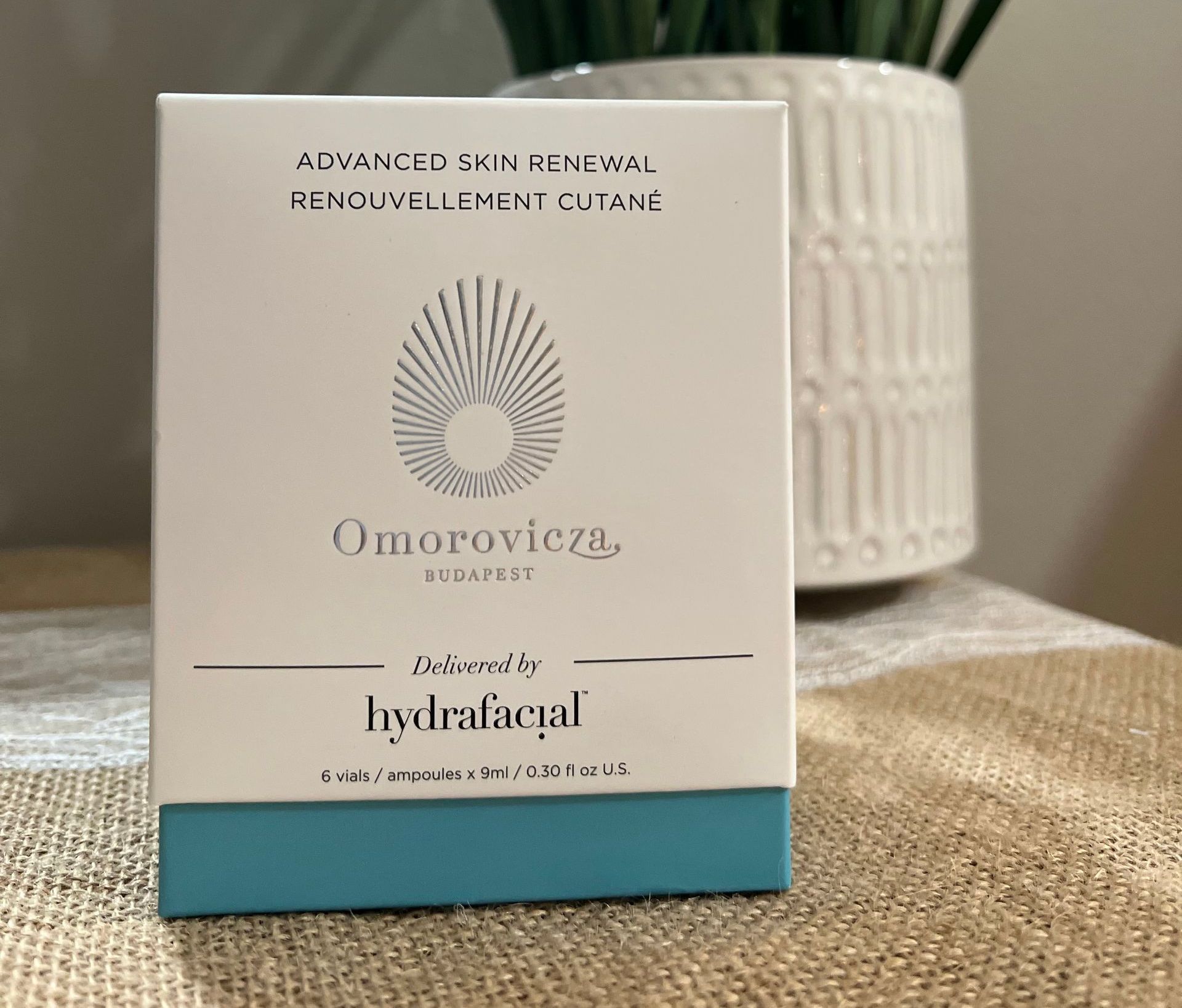 A box of Omorovicza advanced skin renewal is sitting on a table