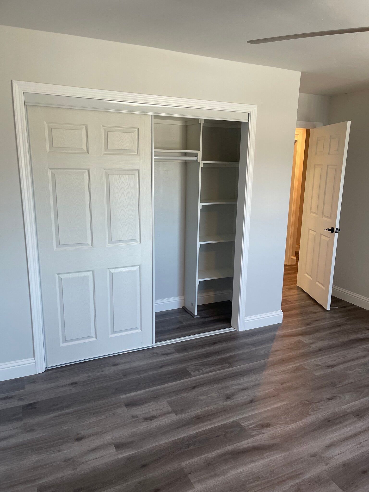There is a closet in the middle of the room.