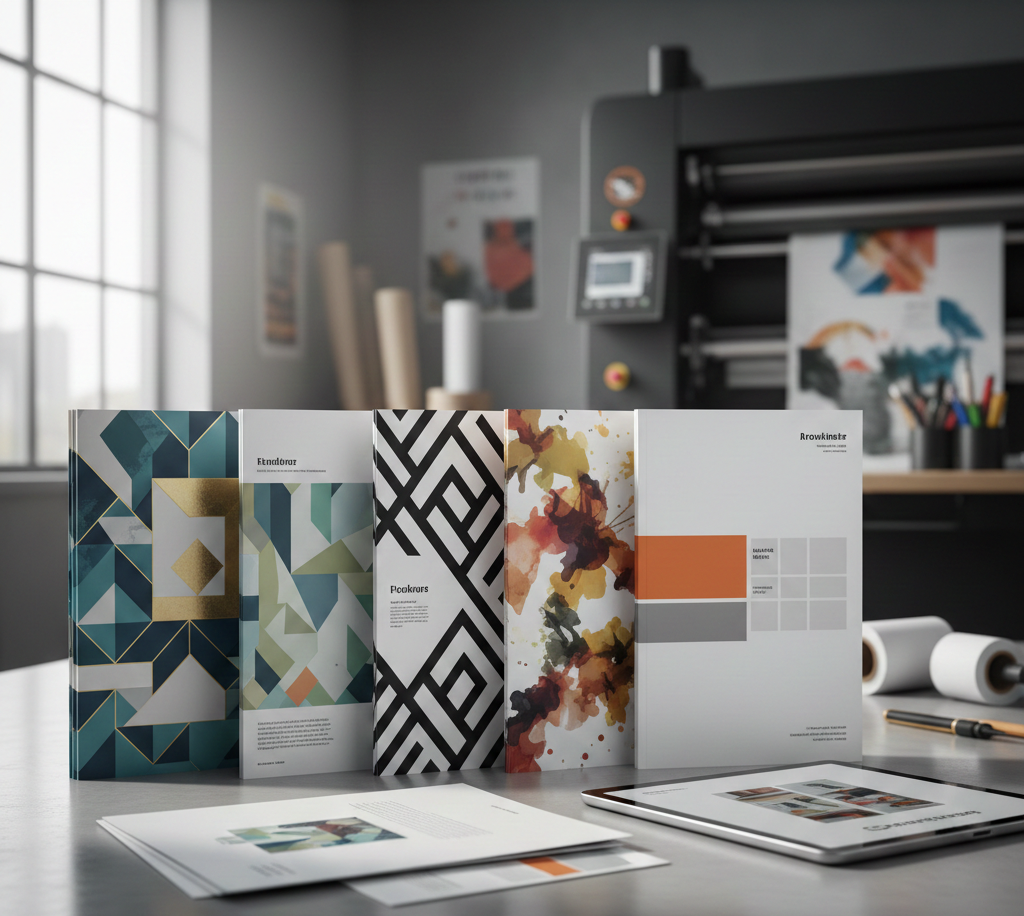 Pila di riviste colorate con bordi visibili che mostrano varie tonalità.