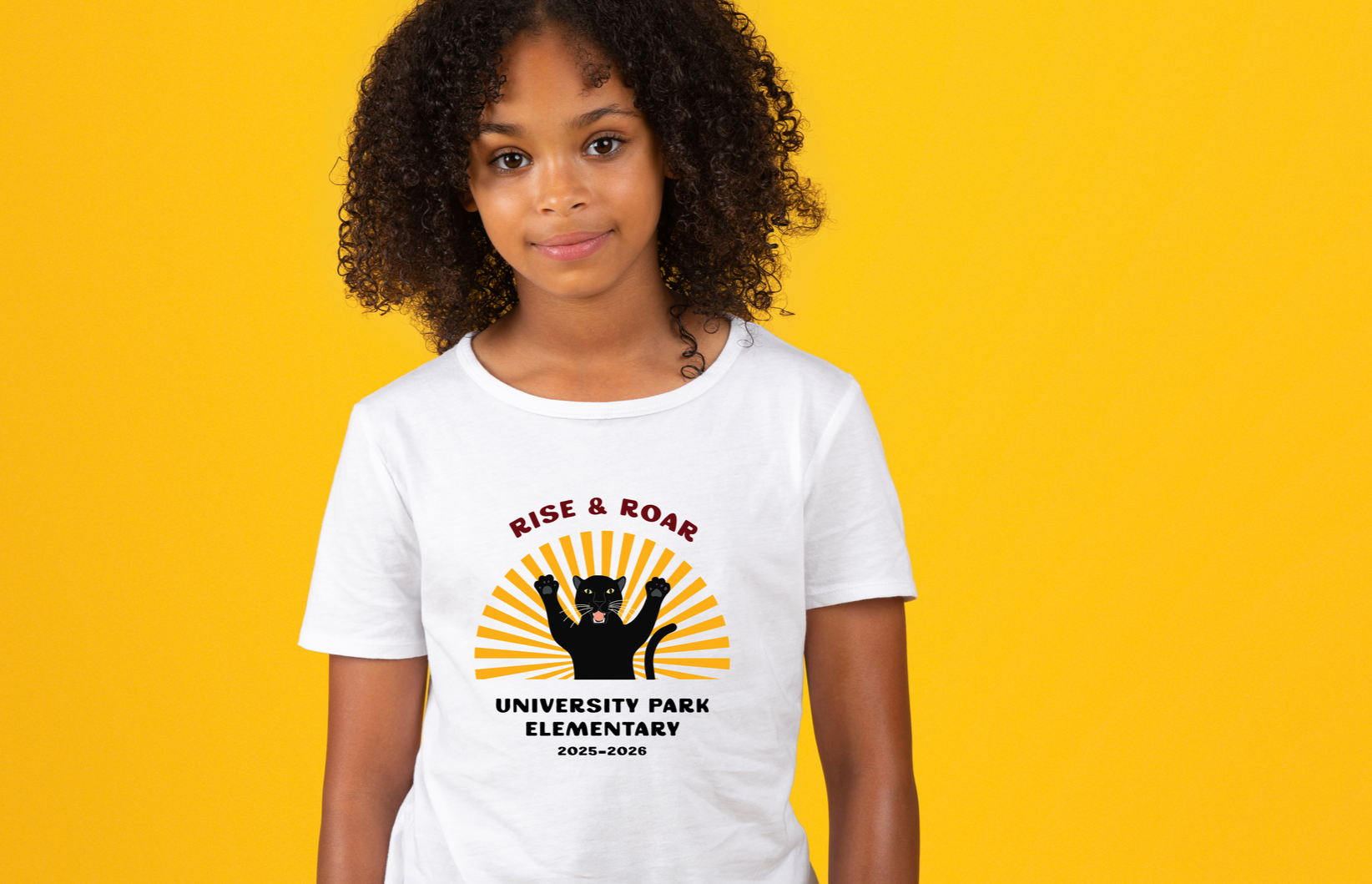 Girl wearing a white t-shirt with a 