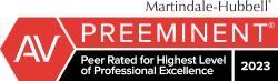 A red and black sign that says martindale hubbell peer rated for highest level of professional excellence