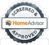 A screened and home advisor approved sticker on a white background.
