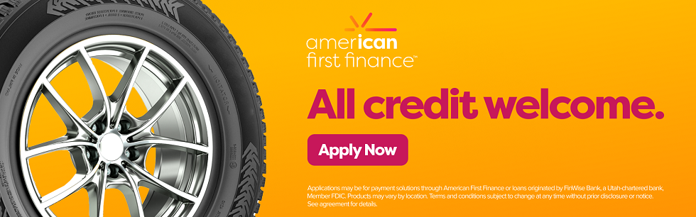 An ad for American Financial, with a car tire and the text 