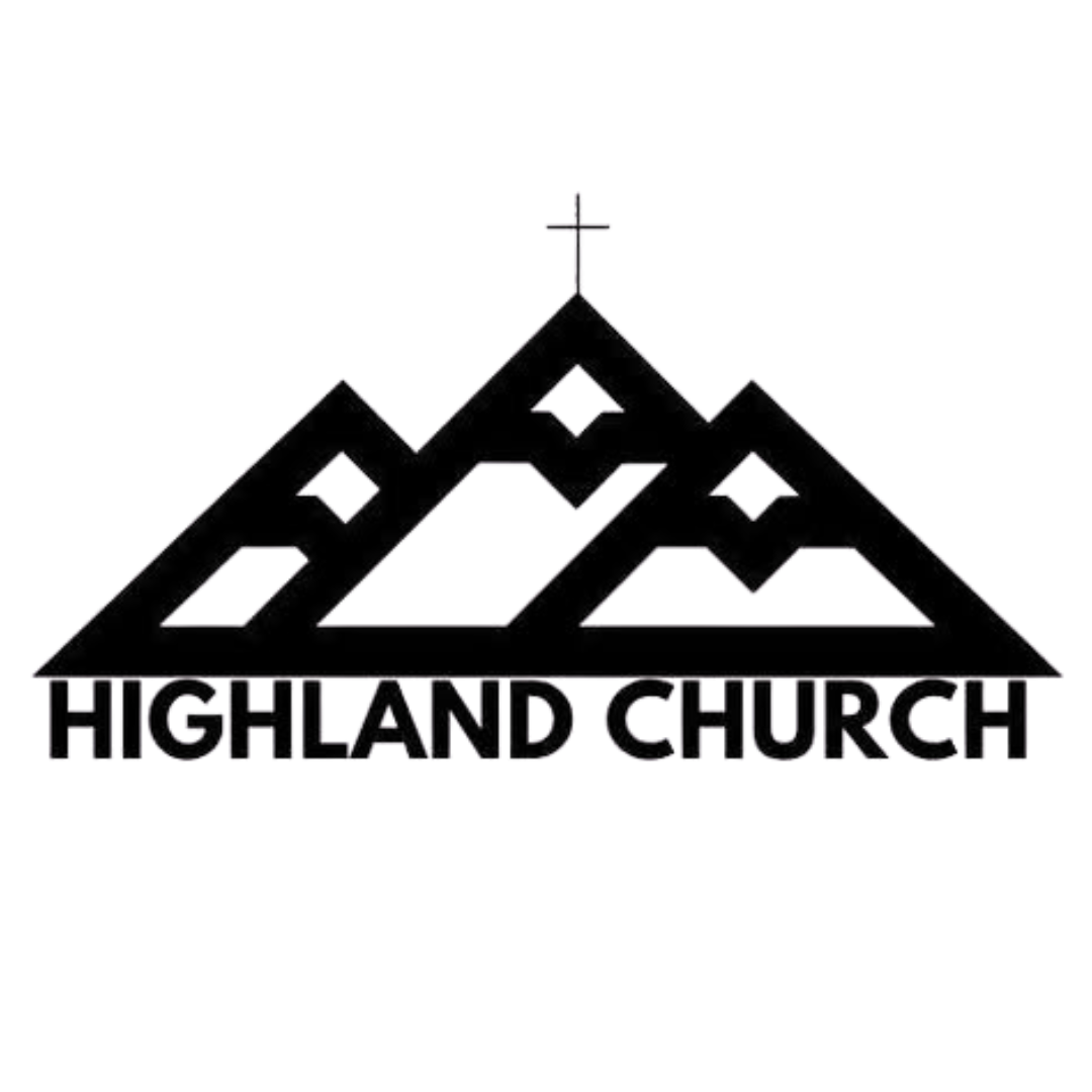 A black and white logo for a church called highland church.
