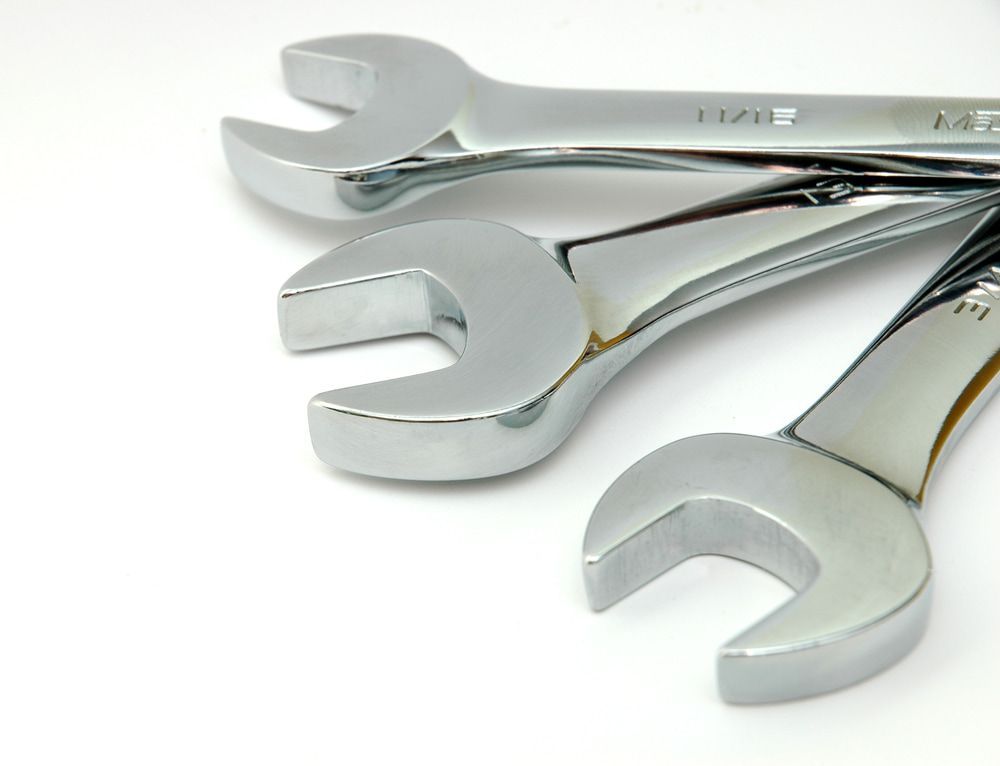 Three Chrome Wrenches Are Stacked On Top Of Each Other On A White Surface  — Tenterfield Timber & Hardware in Tenterfield, NSW