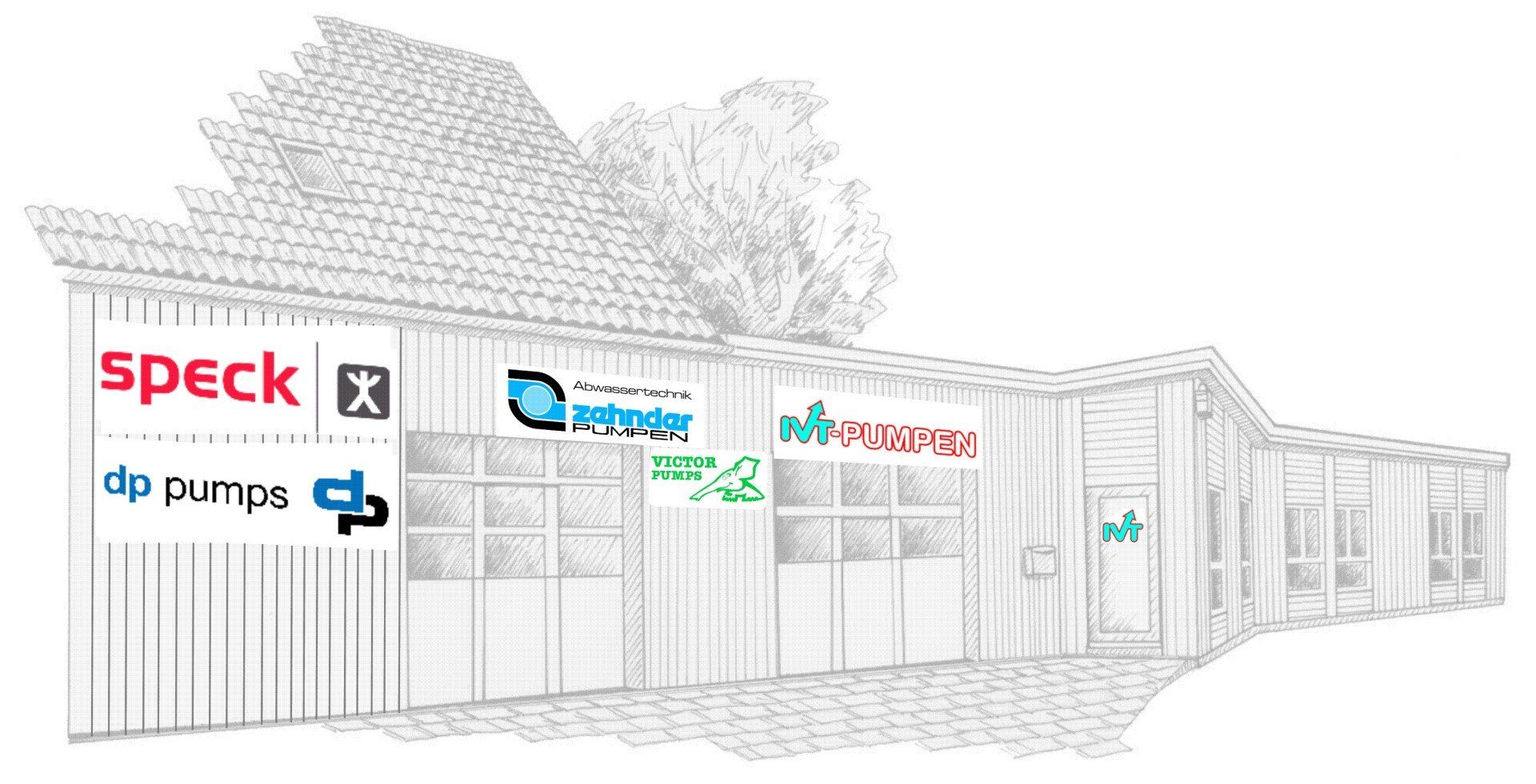 Gebäudeaußenfassade mit Logos: Speck, du pumps, Eventbrite und mehr.