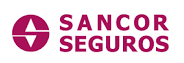 El logotipo de Sancor Seguros, de color burdeos, presenta un icono geométrico abstracto seguido del texto en dos líneas.