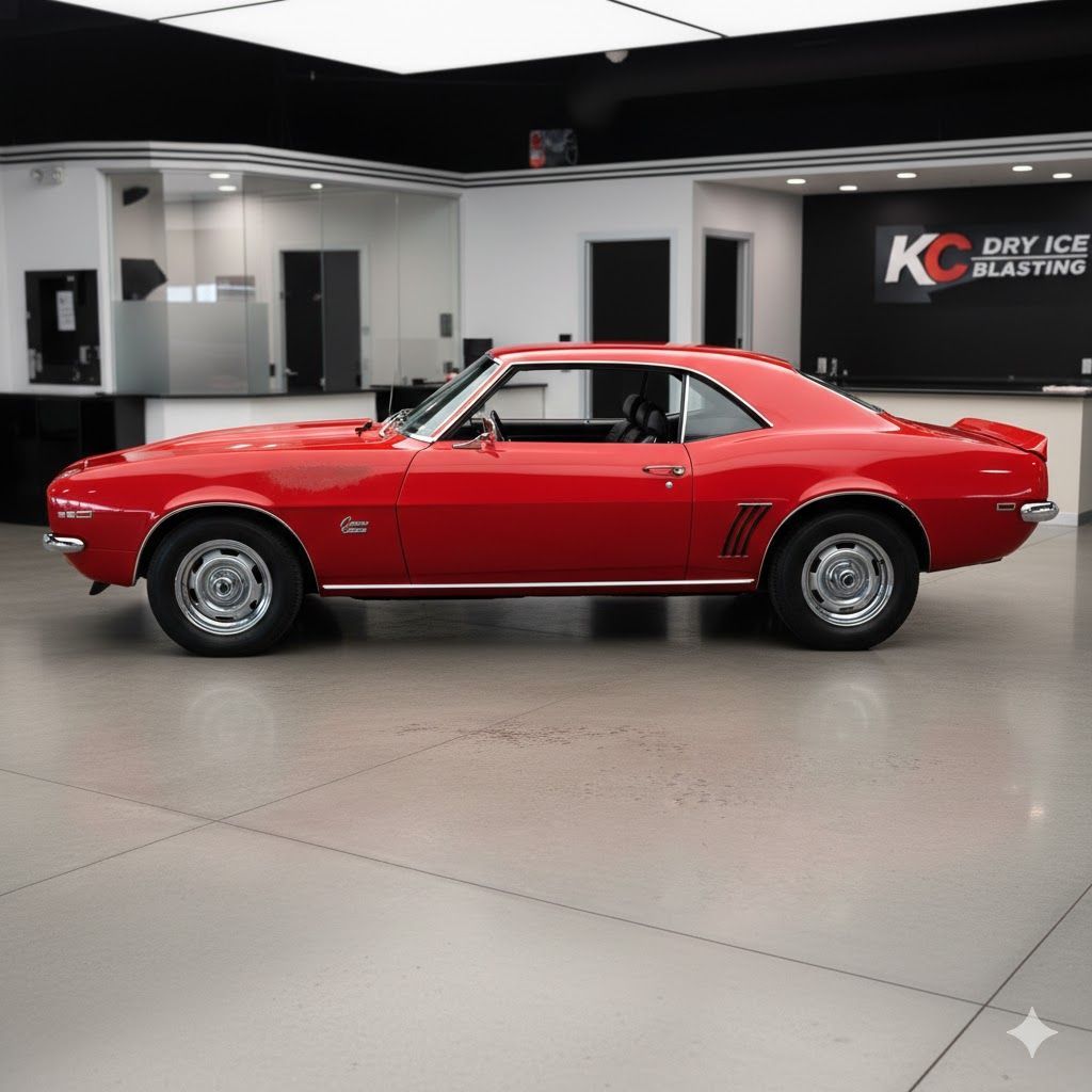 Red 1969 Chevrolet Camaro in a showroom with 