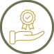 Hand holding a gold award with check mark inside.