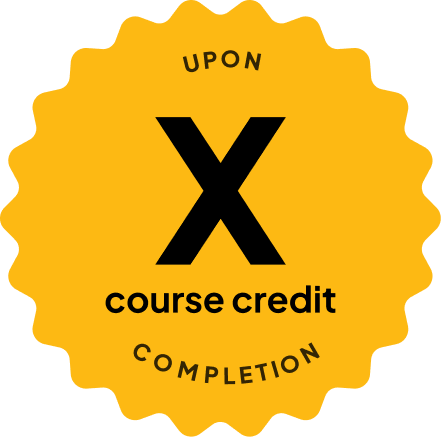 Blue badge with text: 