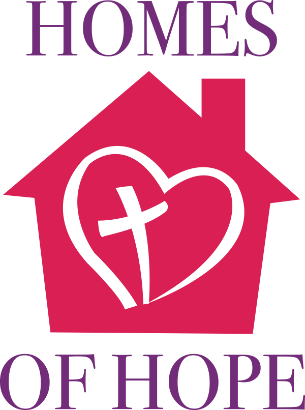 A logo for homes of hope with a house and a heart