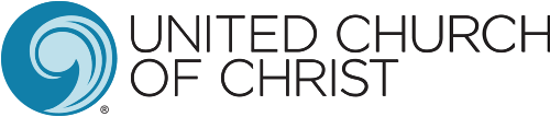 A logo for united church of christ with a blue circle