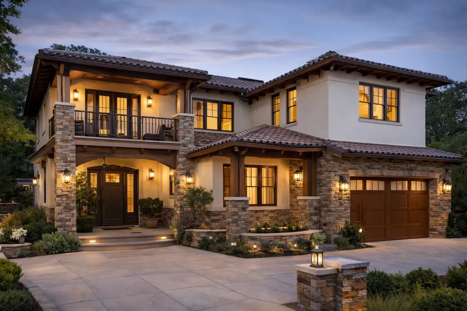 A white house with a black fence in front of it