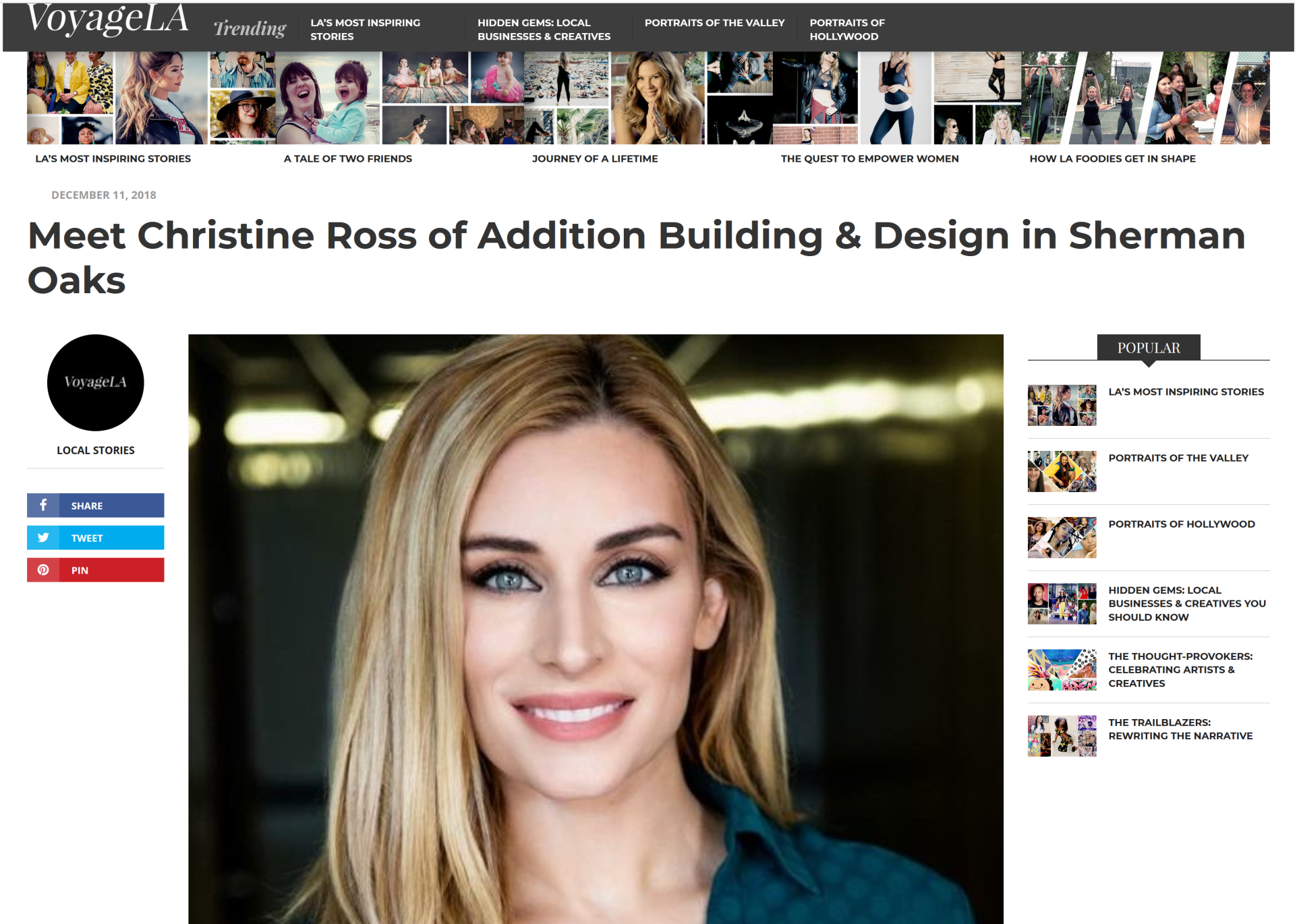 Voyage LA Features Christine the Contractor in magazine article.
