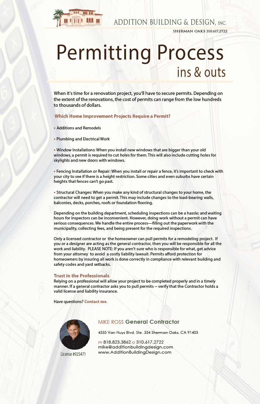 A white paper with the words permitting process ins & cuts on it.