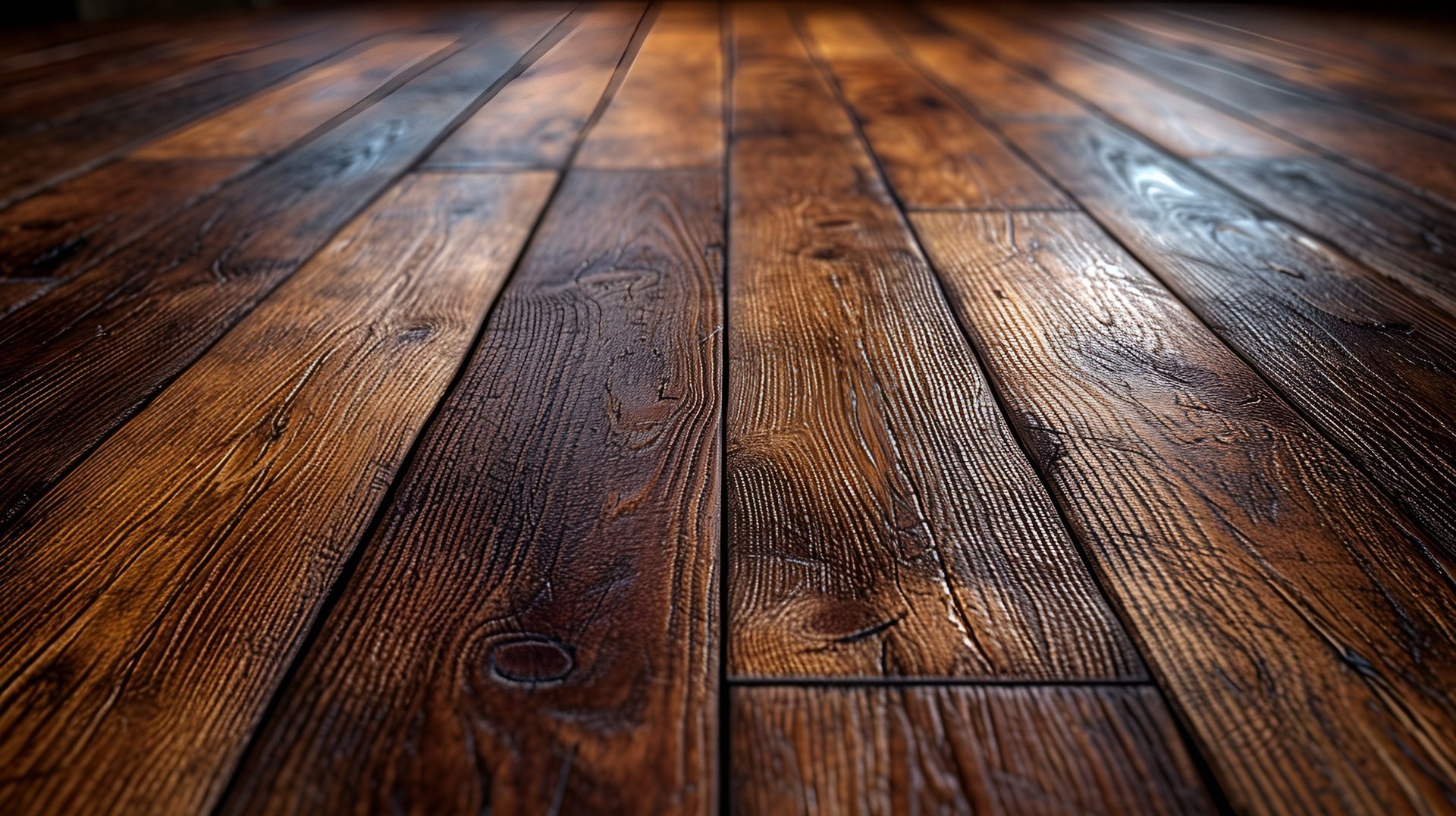 A close up of a wooden floor with a blurred background.