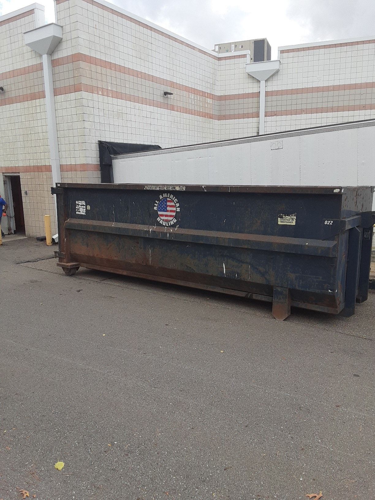 Black Dumpster behind commercial building in Westland, MI