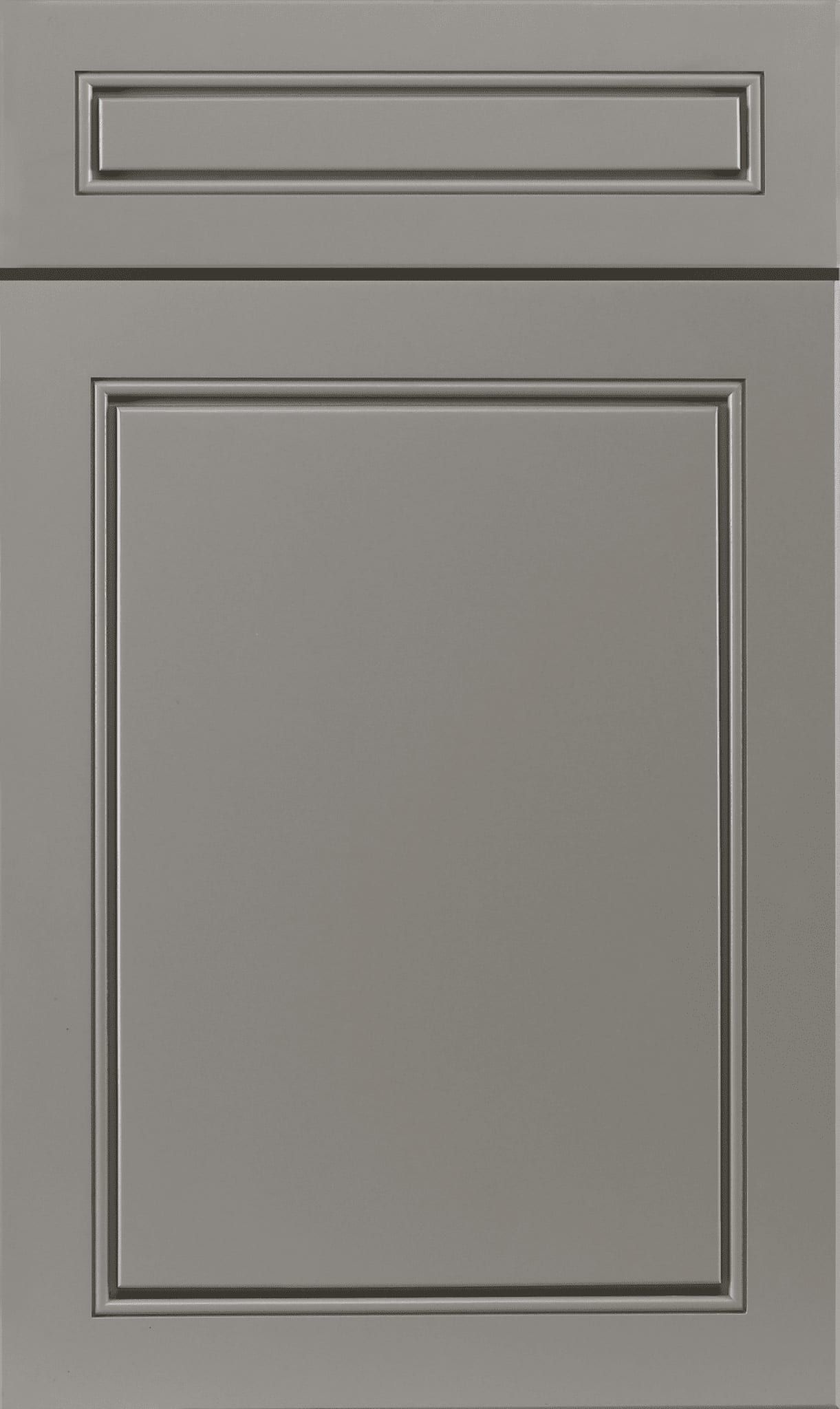 Gray cabinet door with a narrow top drawer and a large rectangular panel.