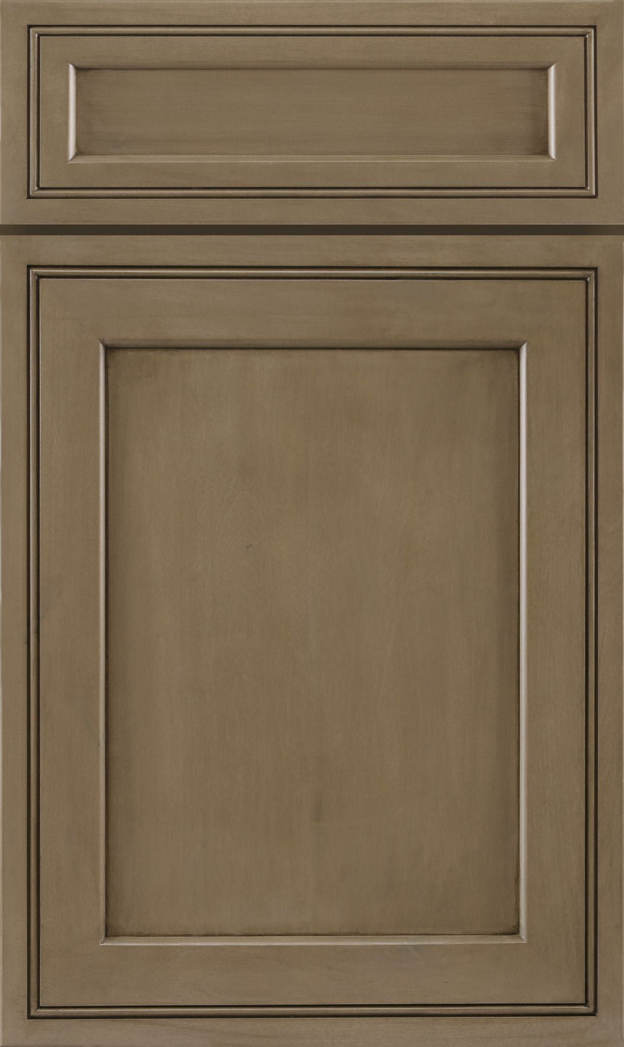 Beige cabinet door with a small top drawer and a larger lower panel.