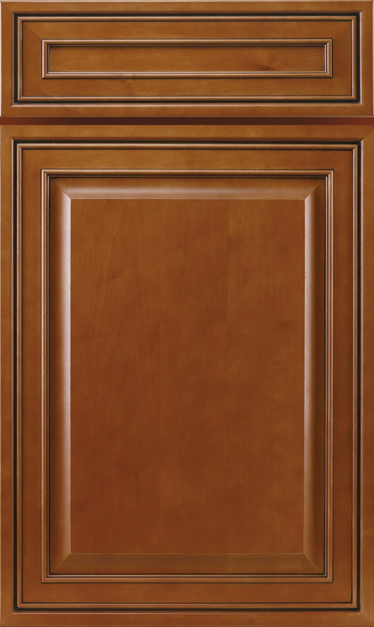 Brown wooden cabinet door with rectangular raised panel detailing