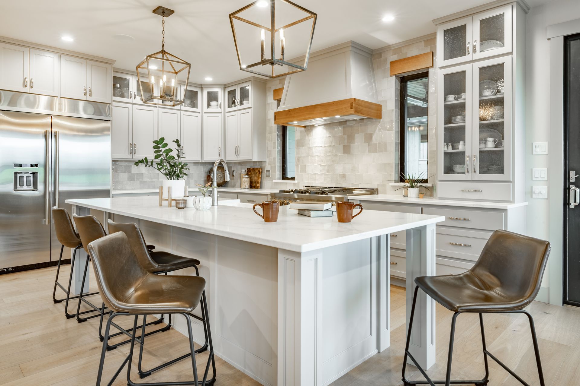 Gray hexagonal mosaic tile pattern with white grout lines